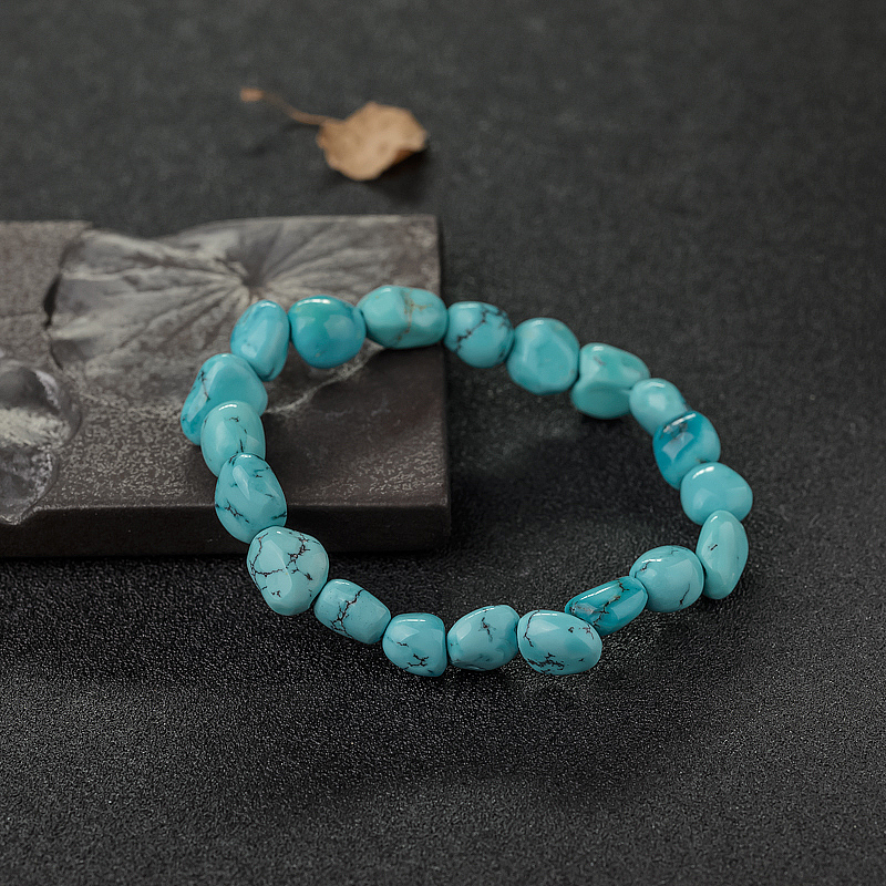 湖北中高瓷铁线蓝绿松石随形单圈手串-红掌柜