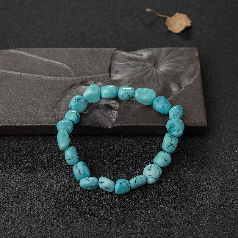 中高瓷铁线蓝绿松石随形单圈手串-红掌柜