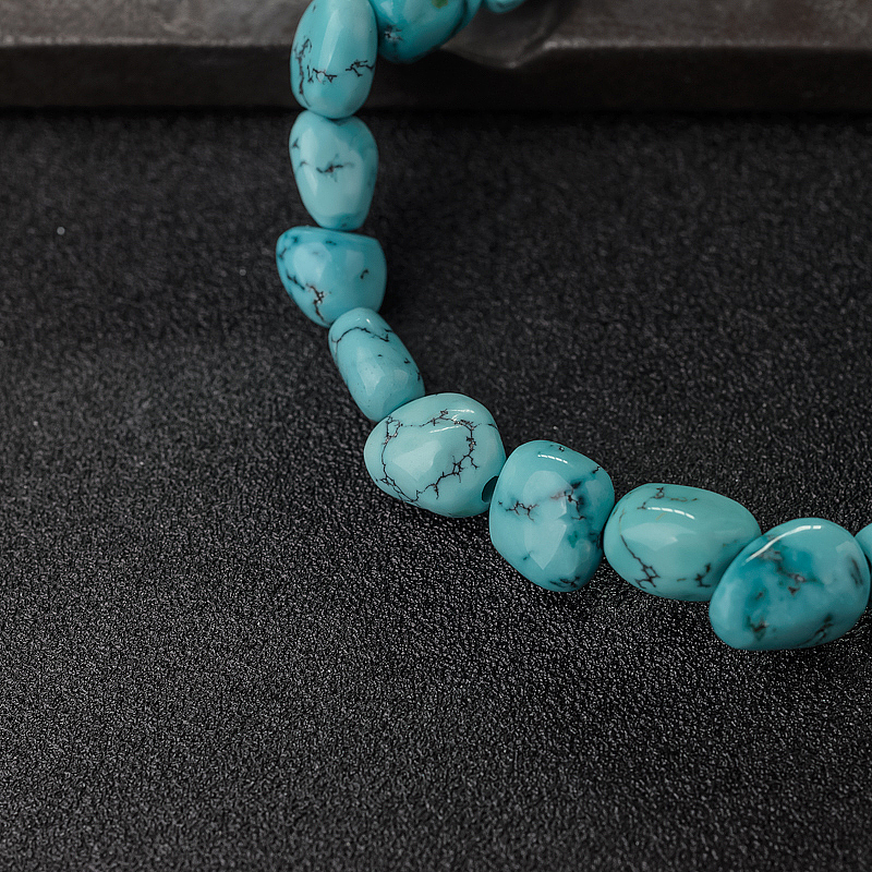 中高瓷铁线蓝绿松石随形单圈手串-红掌柜