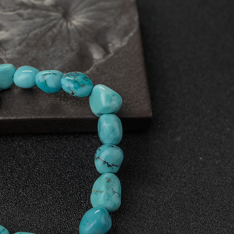 天然中高瓷铁线蓝绿松石随形单圈手串-红掌柜