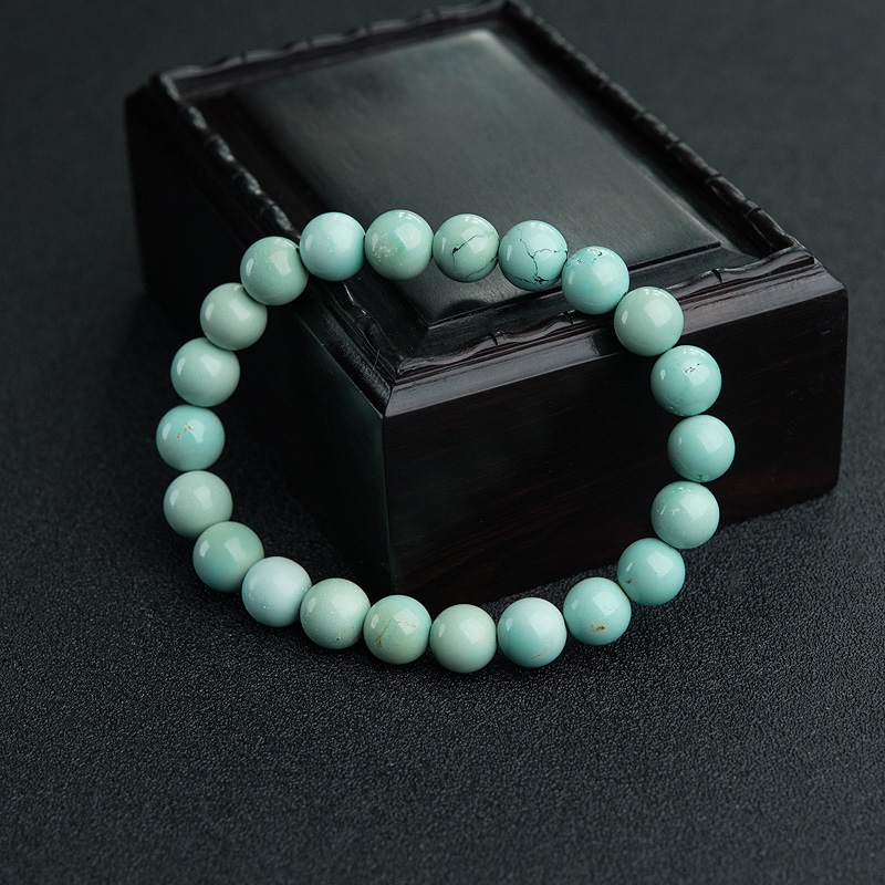 天然铁线蓝绿绿松石单圈手串-红掌柜