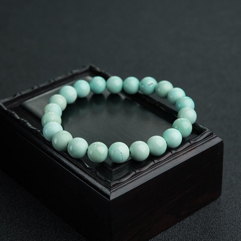 天然蓝绿绿松石单圈手串-红掌柜