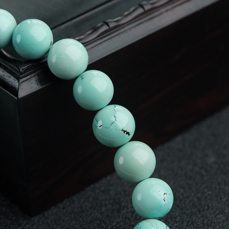 天然中高瓷铁线绿松石单圈手串-红掌柜