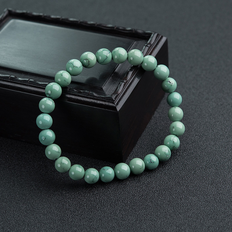 高瓷铁线蓝绿绿松石单圈手串-红掌柜