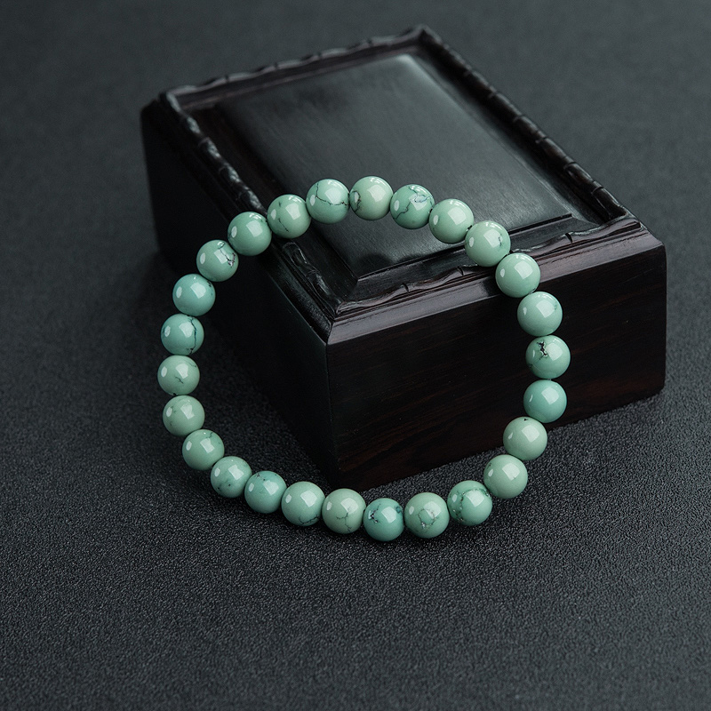 天然蓝绿绿松石单圈手串-红掌柜