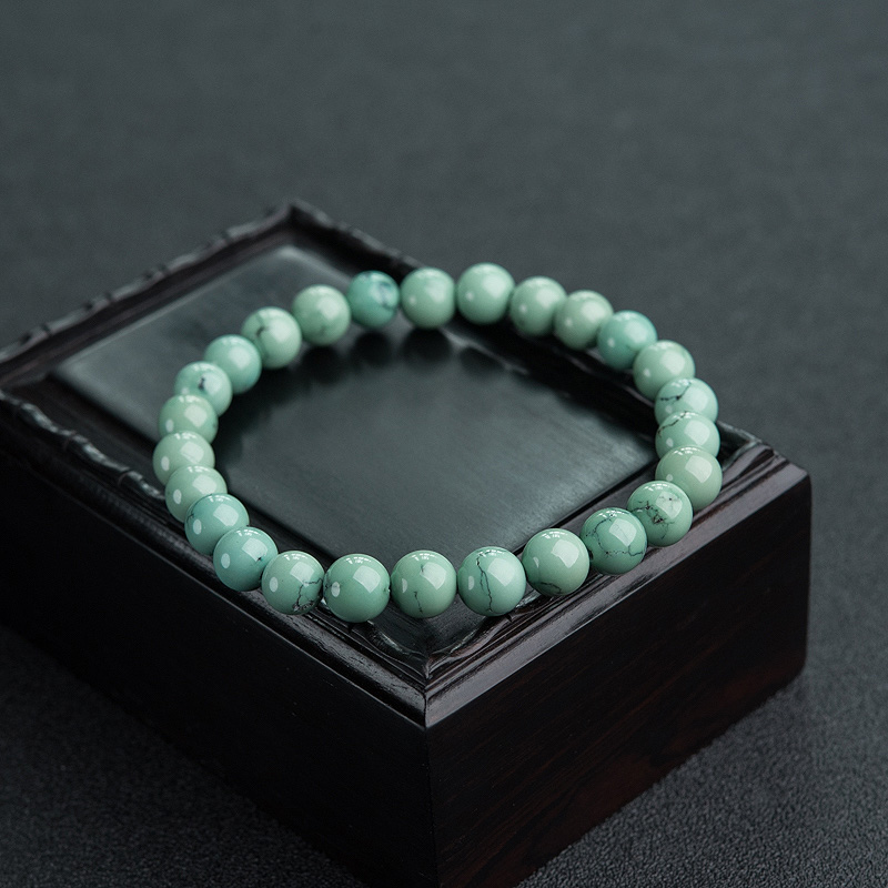 天然高瓷铁线绿松石单圈手串-红掌柜