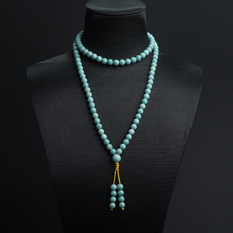 天然高瓷铁线蓝绿松石108佛珠-红掌柜