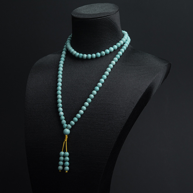 高瓷铁线蓝绿松石108佛珠-红掌柜