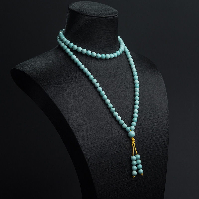 天然高瓷蓝绿松石108佛珠-红掌柜