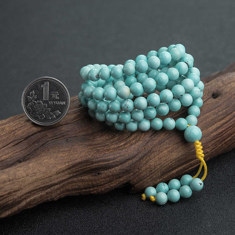 天然高瓷铁线绿松石佛珠-红掌柜