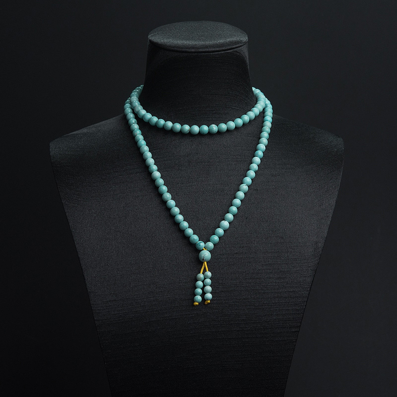 天然高瓷铁线蓝绿松石108佛珠-红掌柜