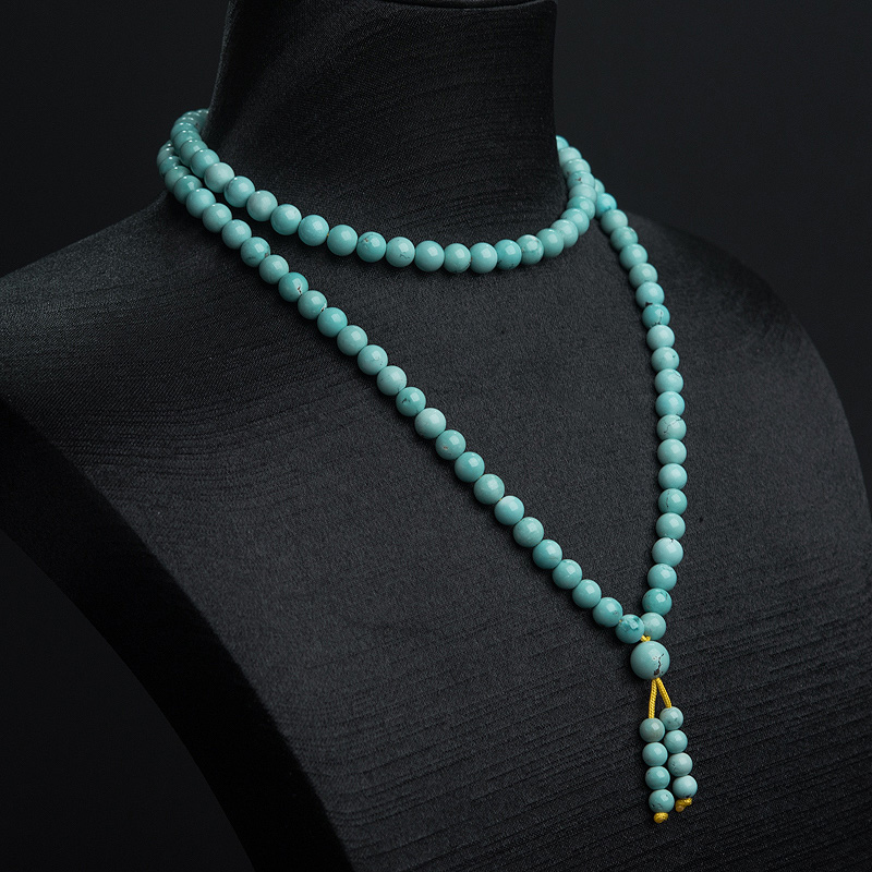 天然蓝绿松石108佛珠-红掌柜