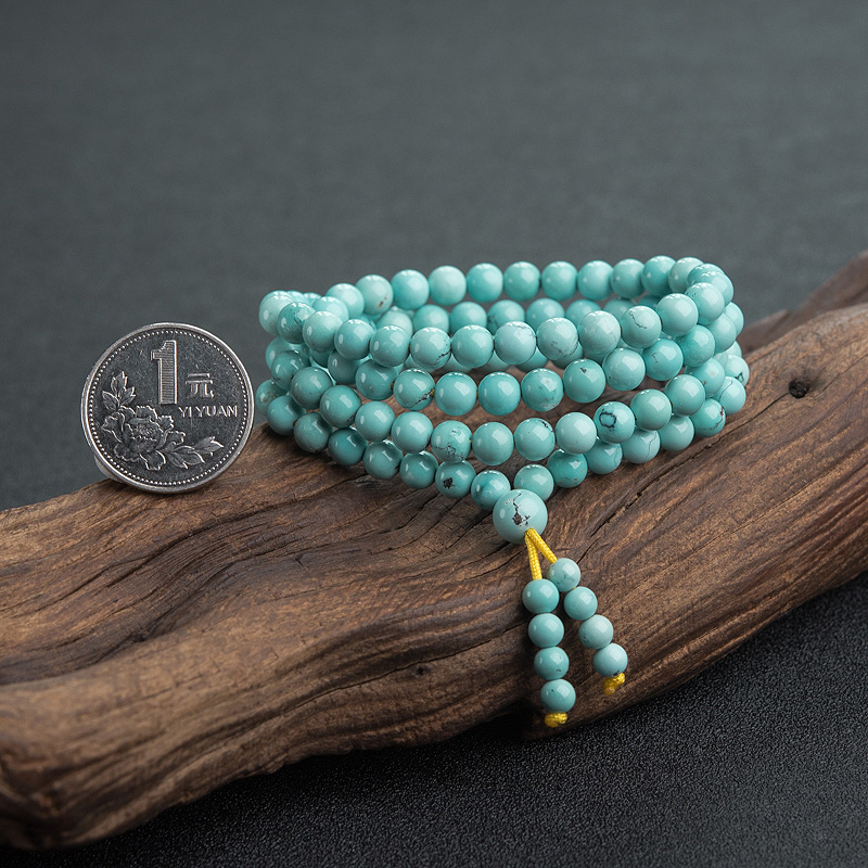 高瓷铁线蓝绿松石佛珠-红掌柜