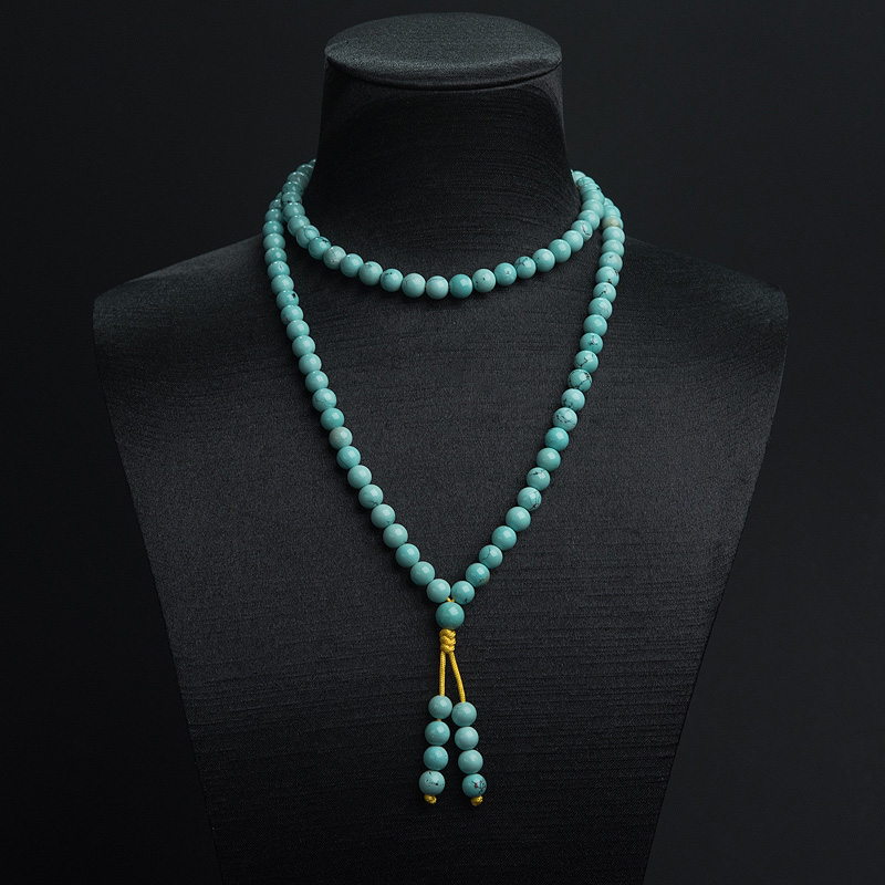 天然中高瓷铁线蓝绿绿松石108佛珠-红掌柜