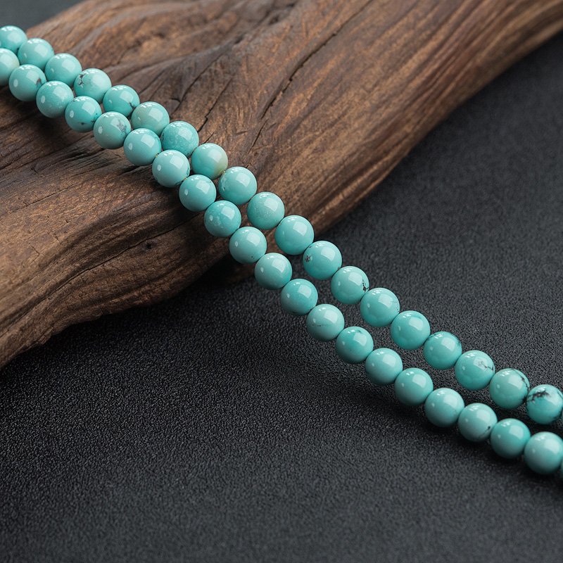 天然中高瓷铁线蓝绿绿松石佛珠-红掌柜