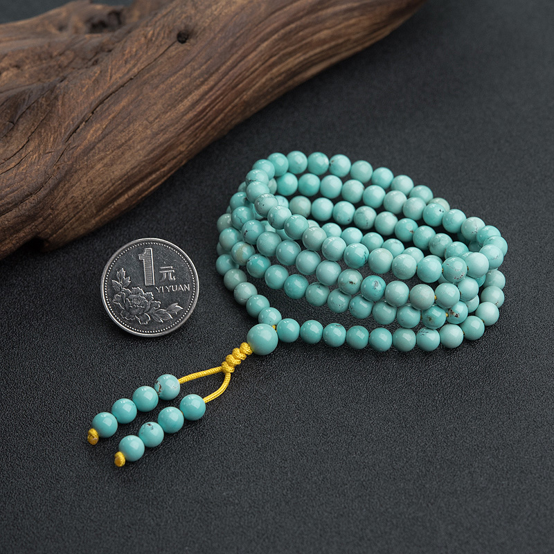 中高瓷铁线蓝绿绿松石佛珠-红掌柜