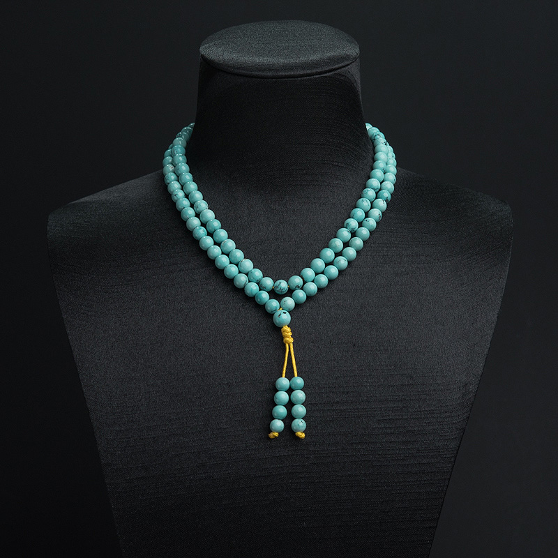 天然中高瓷铁线蓝绿绿松石108佛珠-红掌柜