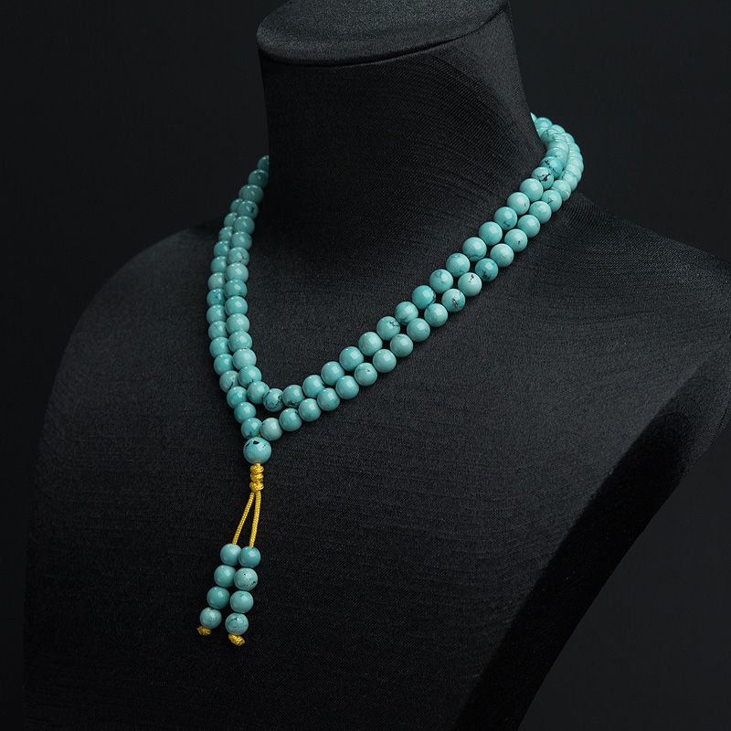 中高瓷铁线蓝绿绿松石108佛珠-红掌柜