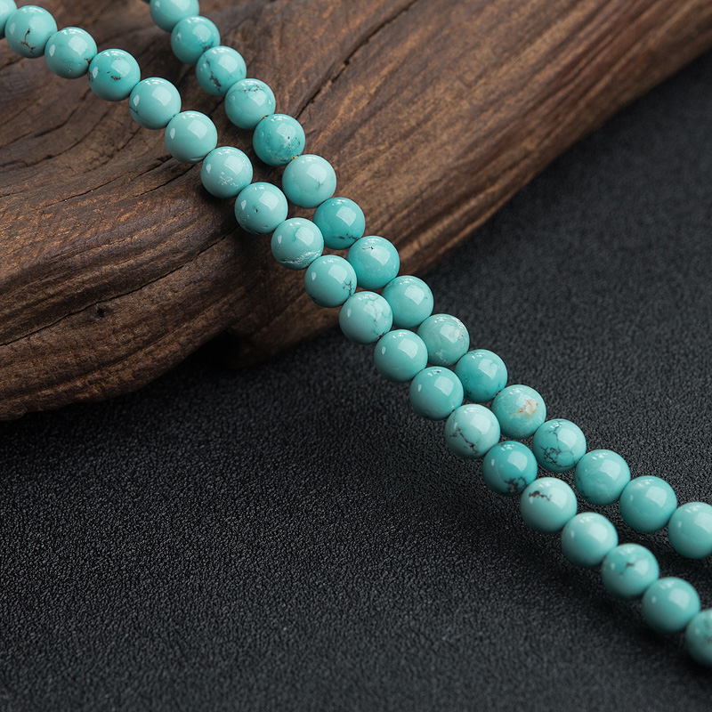 天然中高瓷铁线蓝绿绿松石佛珠-红掌柜