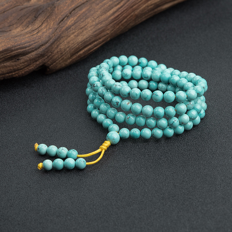 中高瓷铁线蓝绿绿松石佛珠-红掌柜