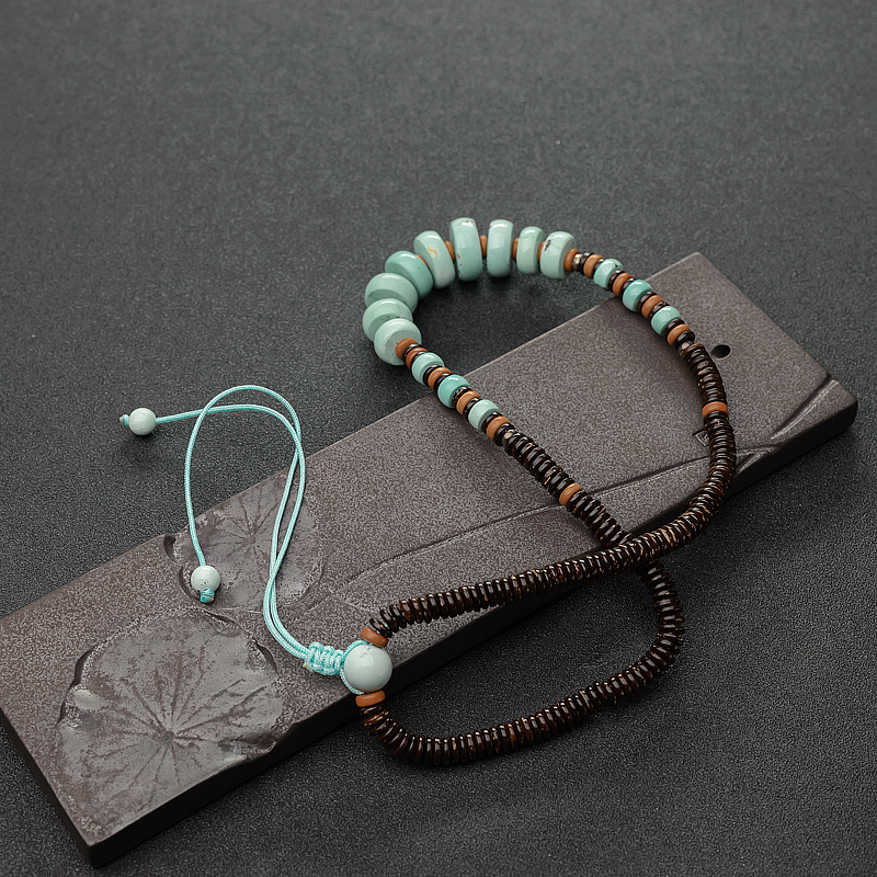 铁线浅蓝绿松石车轮珠锁骨链-红掌柜