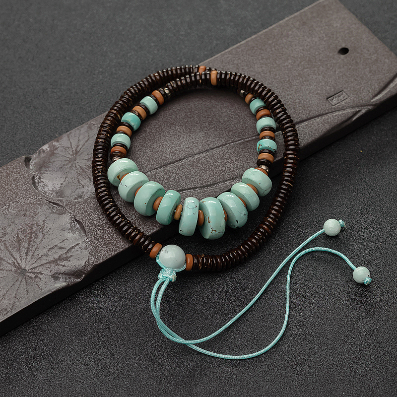 高瓷铁线浅蓝绿松石锁骨链-红掌柜