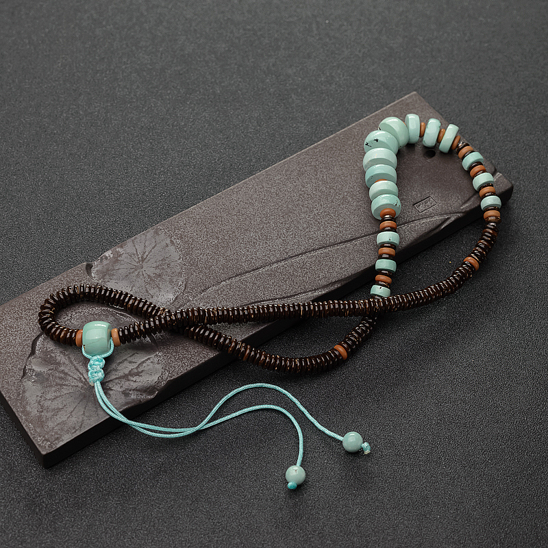 铁线浅蓝绿松石车轮珠锁骨链-红掌柜