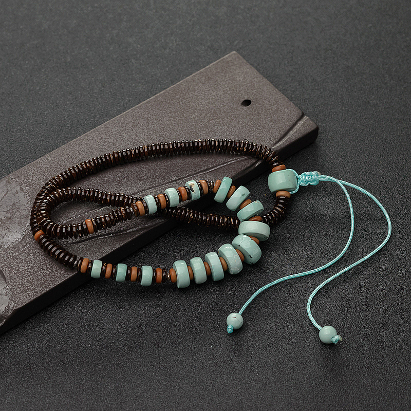 浅蓝绿松石车轮珠锁骨链-红掌柜