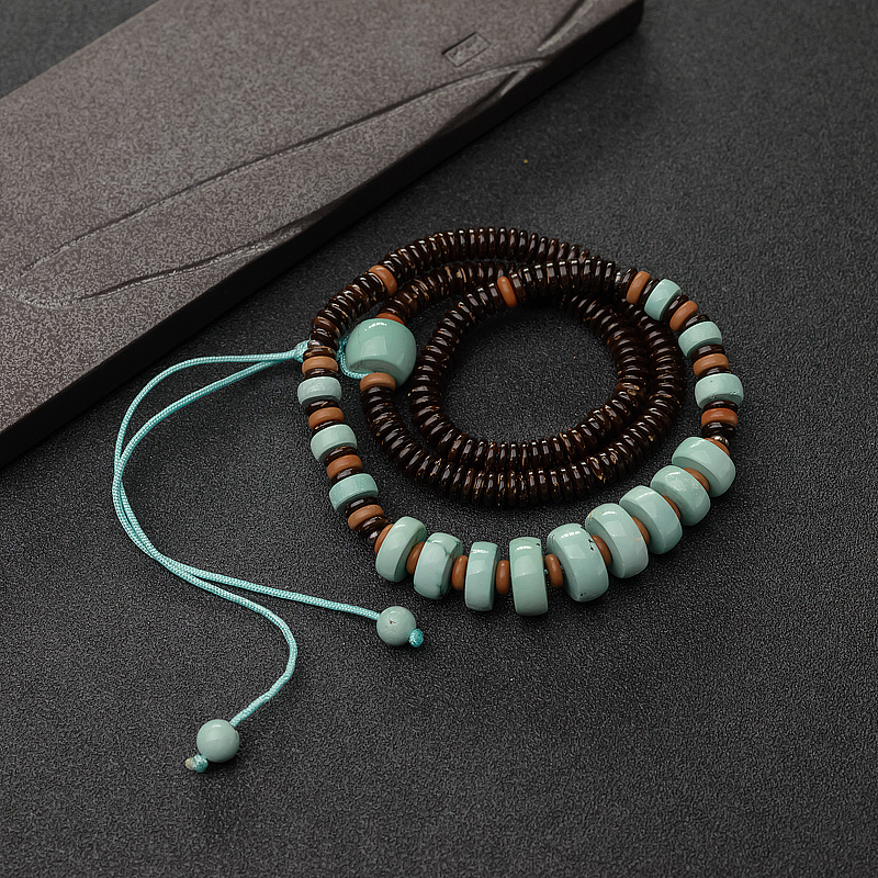 高瓷铁线绿松石车轮珠锁骨链-红掌柜