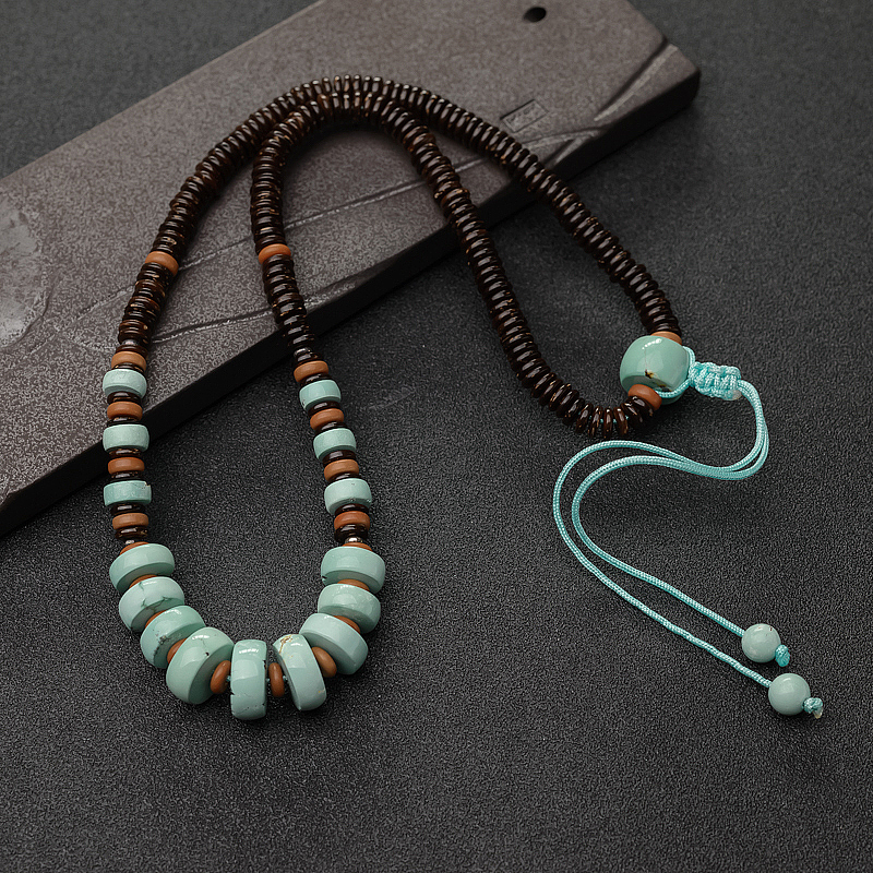 高瓷绿松石车轮珠锁骨链-红掌柜