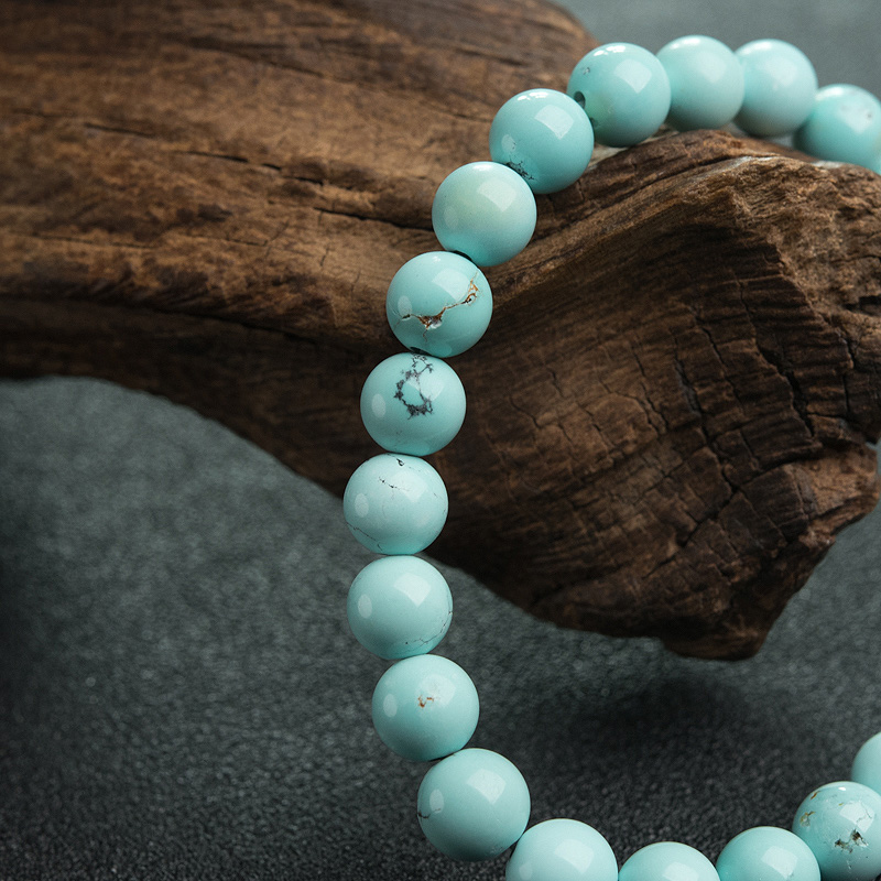 天然绿松石单圈手串-红掌柜