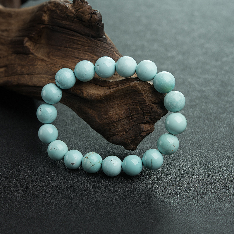 天然高瓷蓝绿松石单圈手串-红掌柜