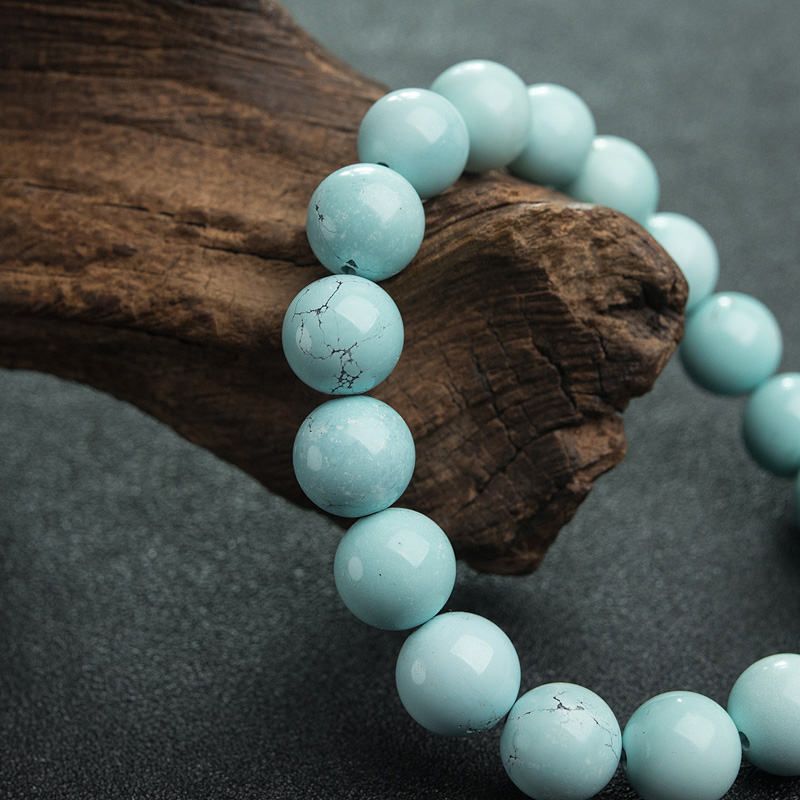 天然高瓷铁线蓝绿松石手串-红掌柜