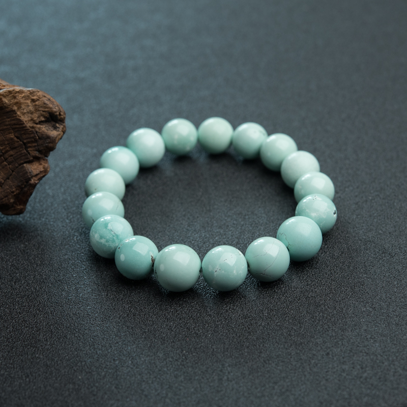 天然高瓷铁线蓝绿绿松石手串-红掌柜