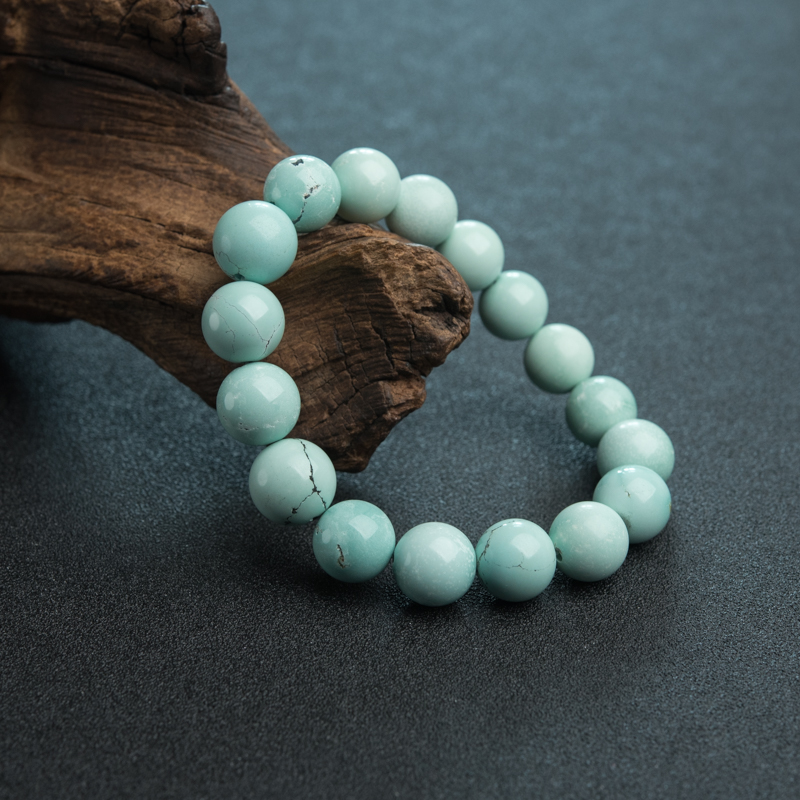 天然高瓷铁线绿松石单圈手串-红掌柜