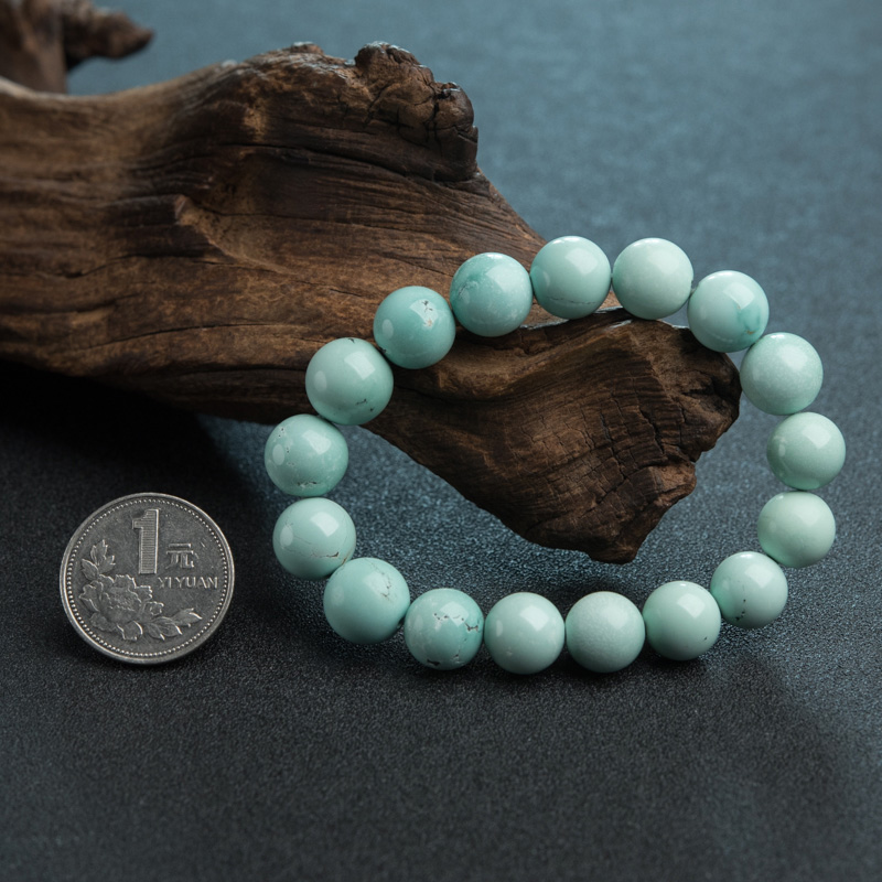 高瓷铁线蓝绿绿松石手串-红掌柜