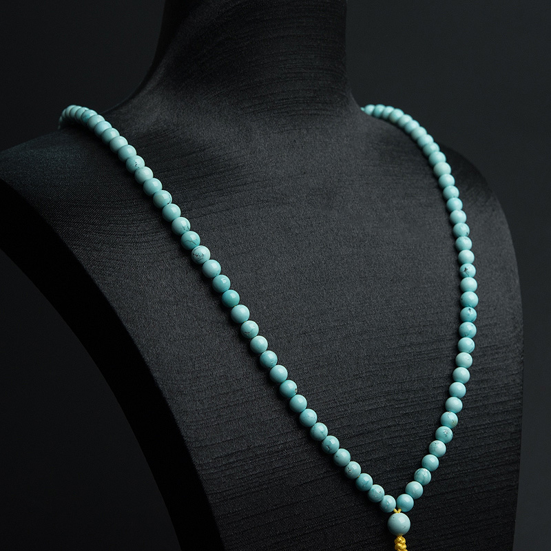 湖北天然蓝绿松石108佛珠-红掌柜