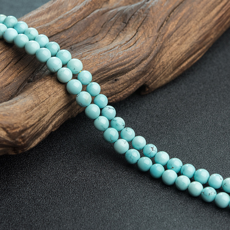 湖北天然高瓷铁线蓝绿松石佛珠-红掌柜