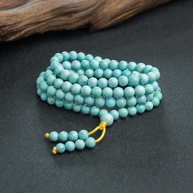 高瓷铁线蓝绿松石108佛珠-红掌柜