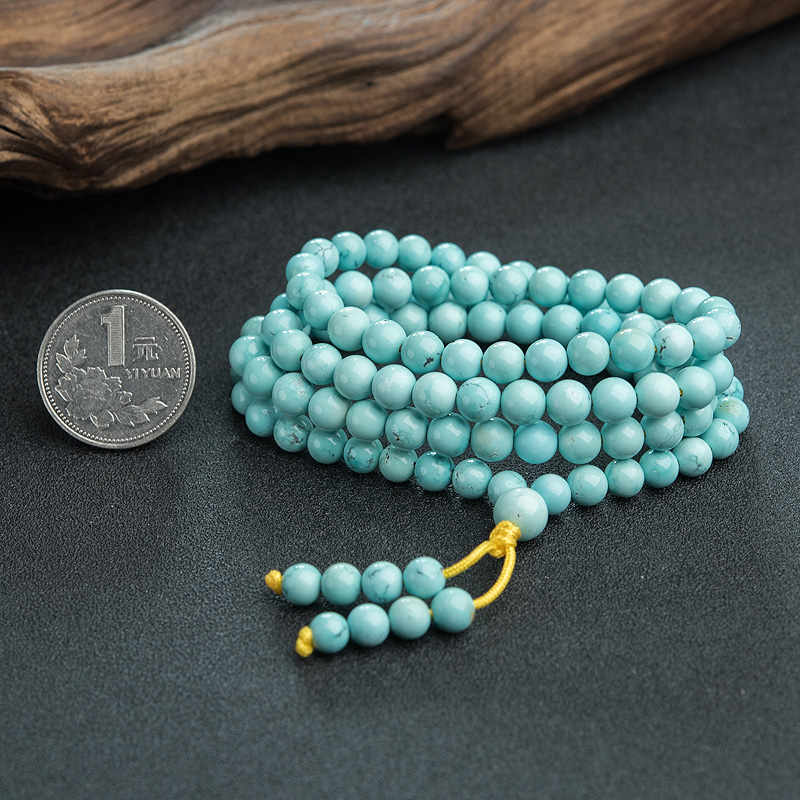 高瓷铁线蓝绿松石佛珠-红掌柜