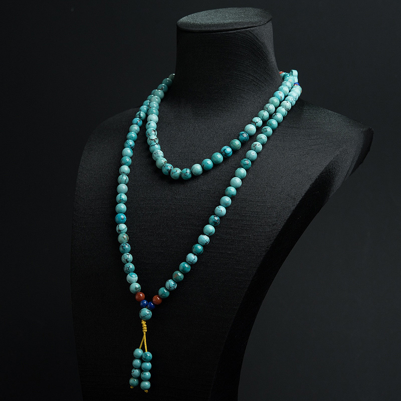 高瓷铁线蓝绿绿松石108佛珠-红掌柜