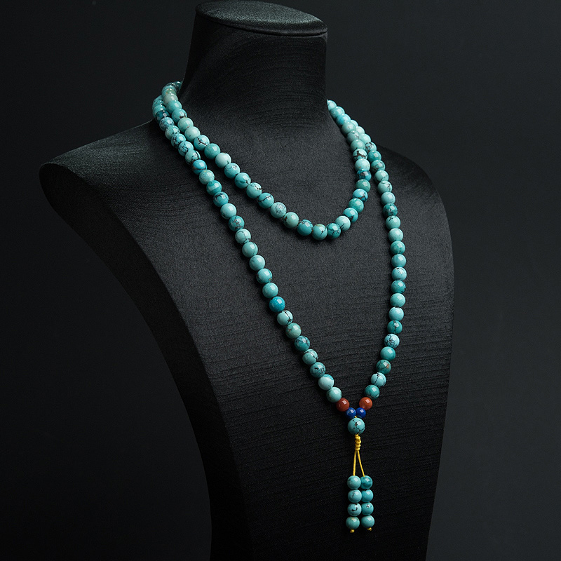 天然蓝绿绿松石108佛珠-红掌柜