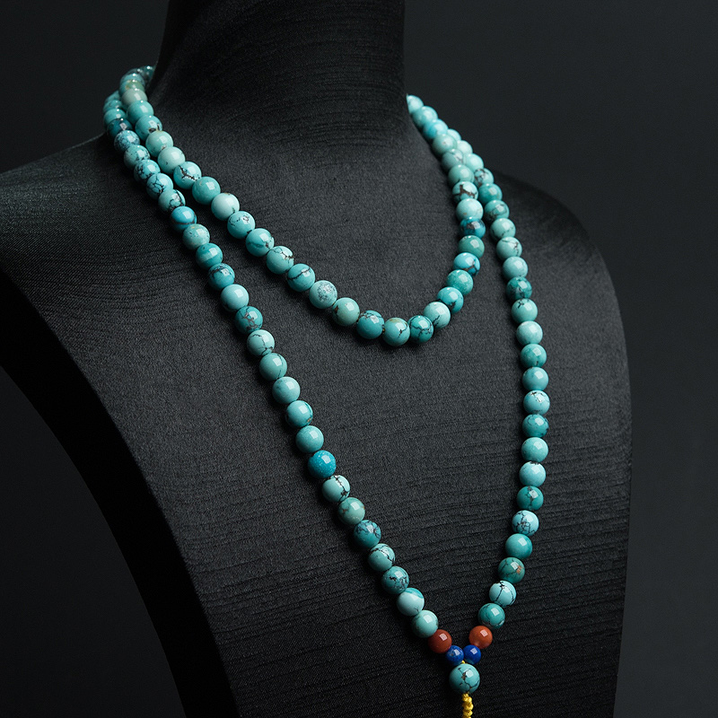 天然高瓷铁线绿松石108佛珠-红掌柜