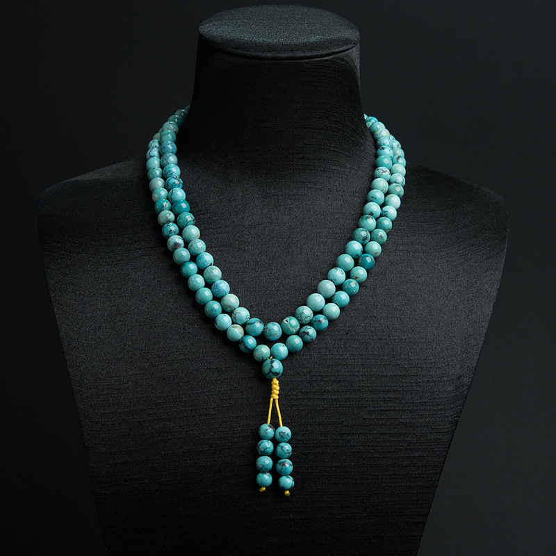 天然高瓷铁线蓝绿绿松石108佛珠-红掌柜