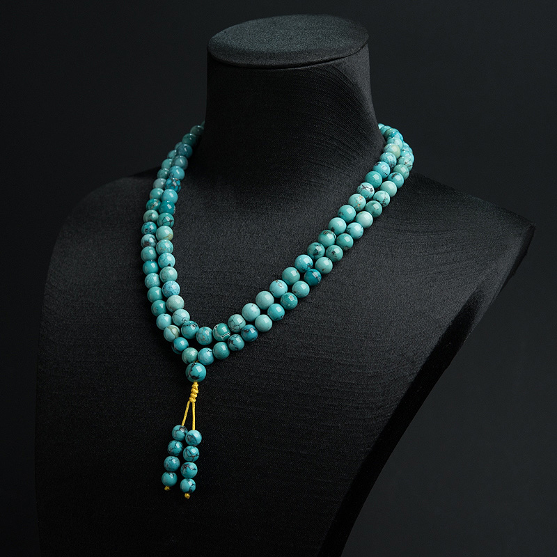 高瓷铁线蓝绿绿松石108佛珠-红掌柜