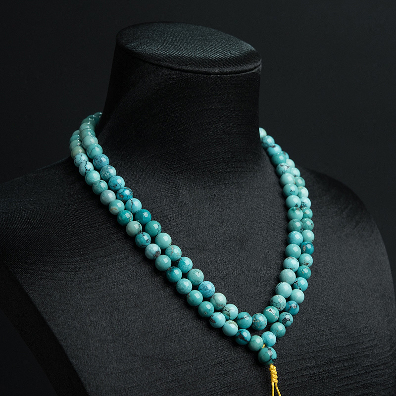 天然高瓷铁线绿松石108佛珠-红掌柜