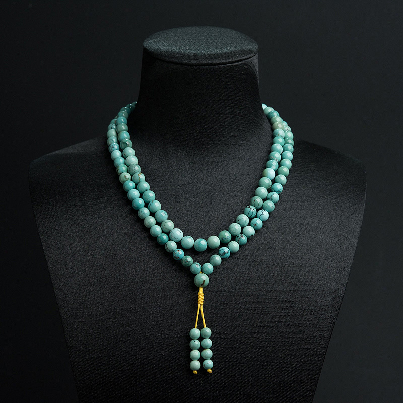 湖北天然高瓷铁线蓝绿绿松石108佛珠-红掌柜