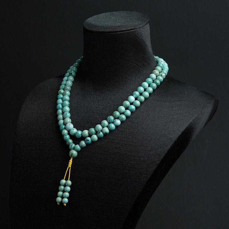 天然高瓷铁线蓝绿绿松石108佛珠-红掌柜