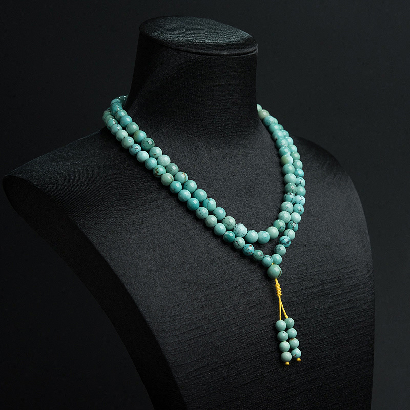 湖北高瓷铁线蓝绿绿松石108佛珠-红掌柜