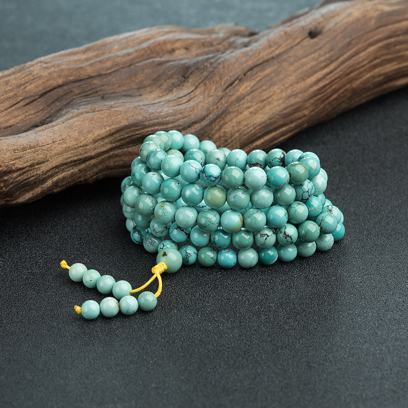 湖北天然高瓷铁线蓝绿绿松石佛珠-红掌柜